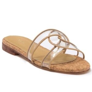 Kaanas Clear PVC Strappy Slide Sandals with Tan Cork Footbed